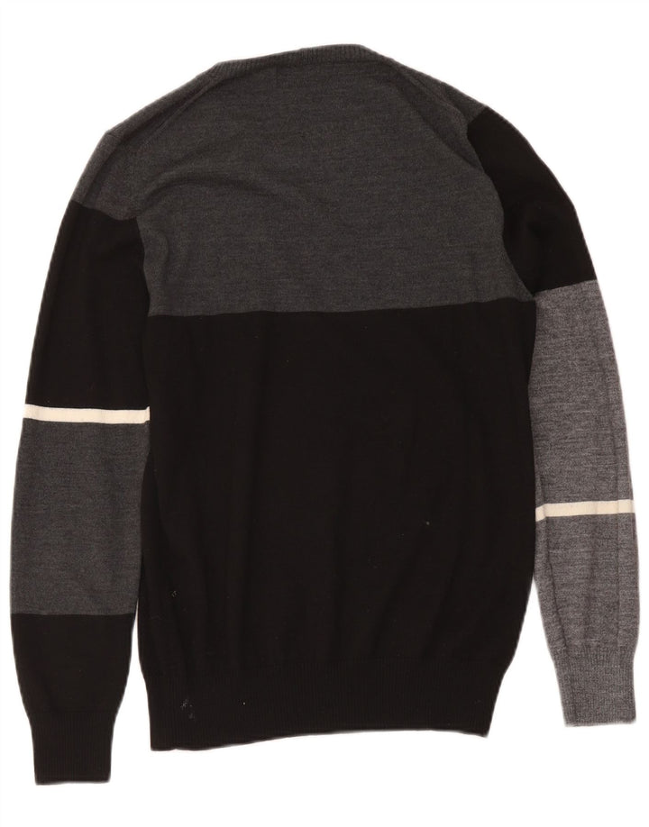 Iceberg Mens Crew Neck Jumper Sweater Medium Black Colourblock Wool
