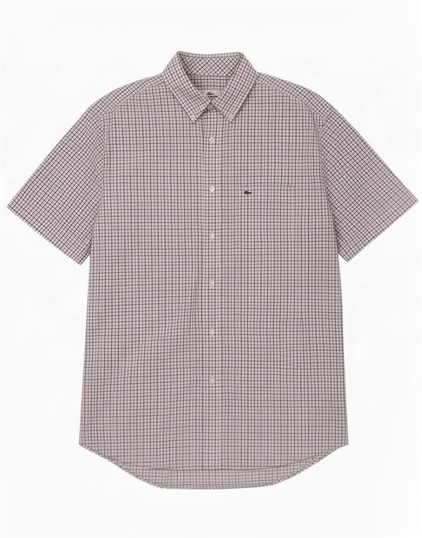 Lacoste Mens Short Sleeve Regular Fit Shirt Size 43 Large Blue Gingham