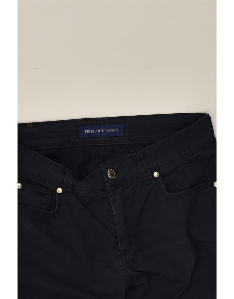 TRUSSARDI Womens Slim Casual Trousers W26 L27  Navy Blue Cotton | Vintage Trussardi | Thrift | Second-Hand Trussardi | Used Clothing | Messina Hembry 