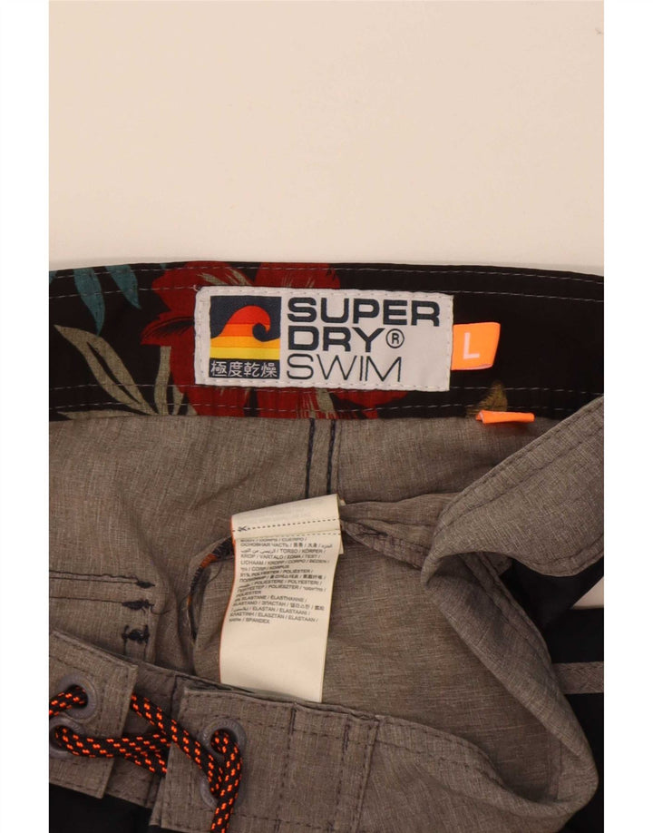 Superdry Mens Swimming Shorts Large Navy Blue Striped Polyester