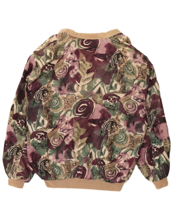 Vintage Mens Bomber Jacket UK 44 2XL Purple Floral Silk