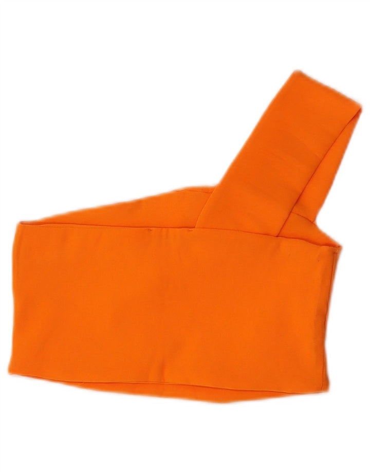 Zara Womens Crop One Shoulder Top UK 12 Medium Orange Polyester
