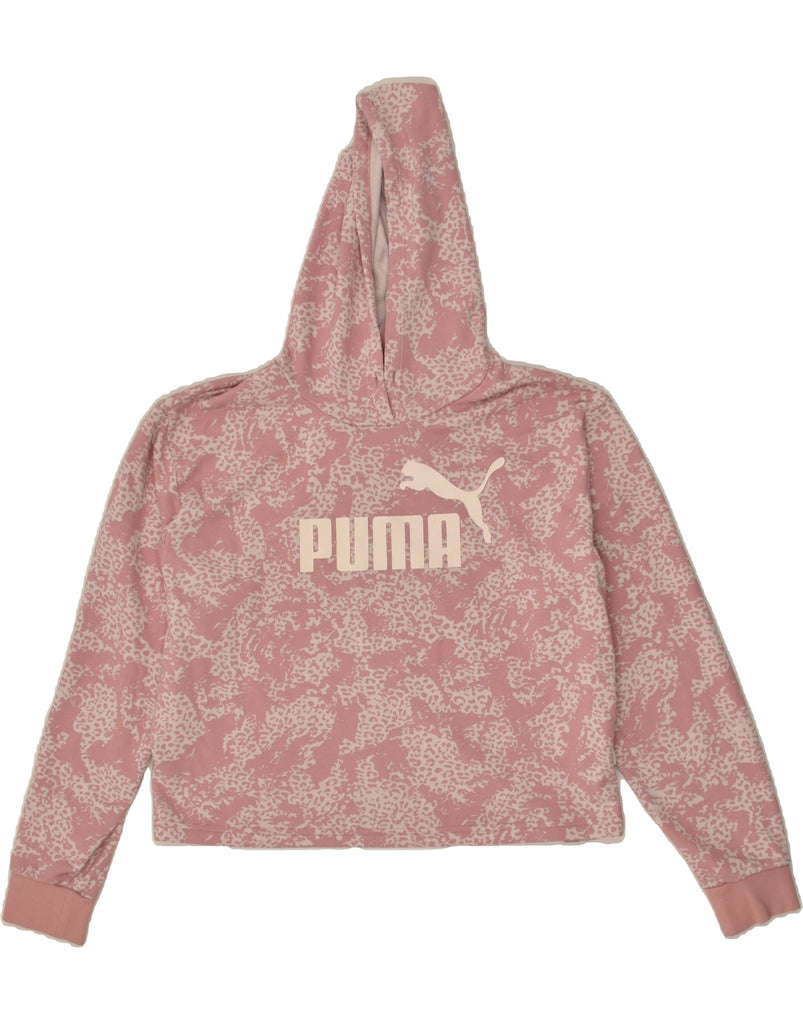 PUMA Womens Graphic Hoodie Jumper UK 16 Large Pink Cotton | Vintage Puma | Thrift | Second-Hand Puma | Used Clothing | Messina Hembry 