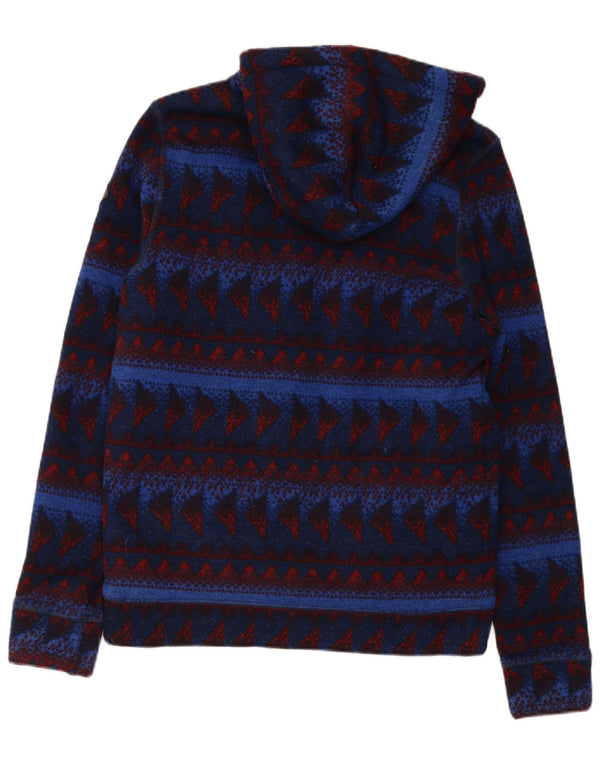 Hollister Mens Hooded Sherpa Zip Hoodie Sweater Large Blue Geometric