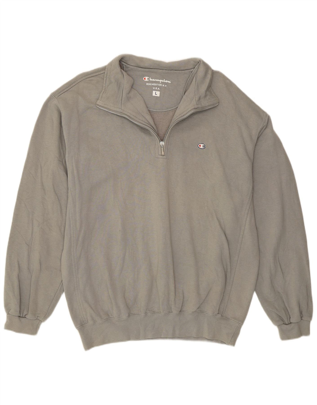 Champion Mens Zip Neck Sweatshirt Jumper Large Grey