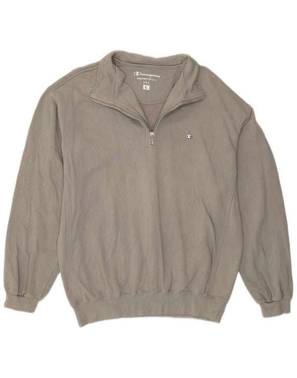 Champion Mens Zip Neck Sweatshirt Jumper Large Grey