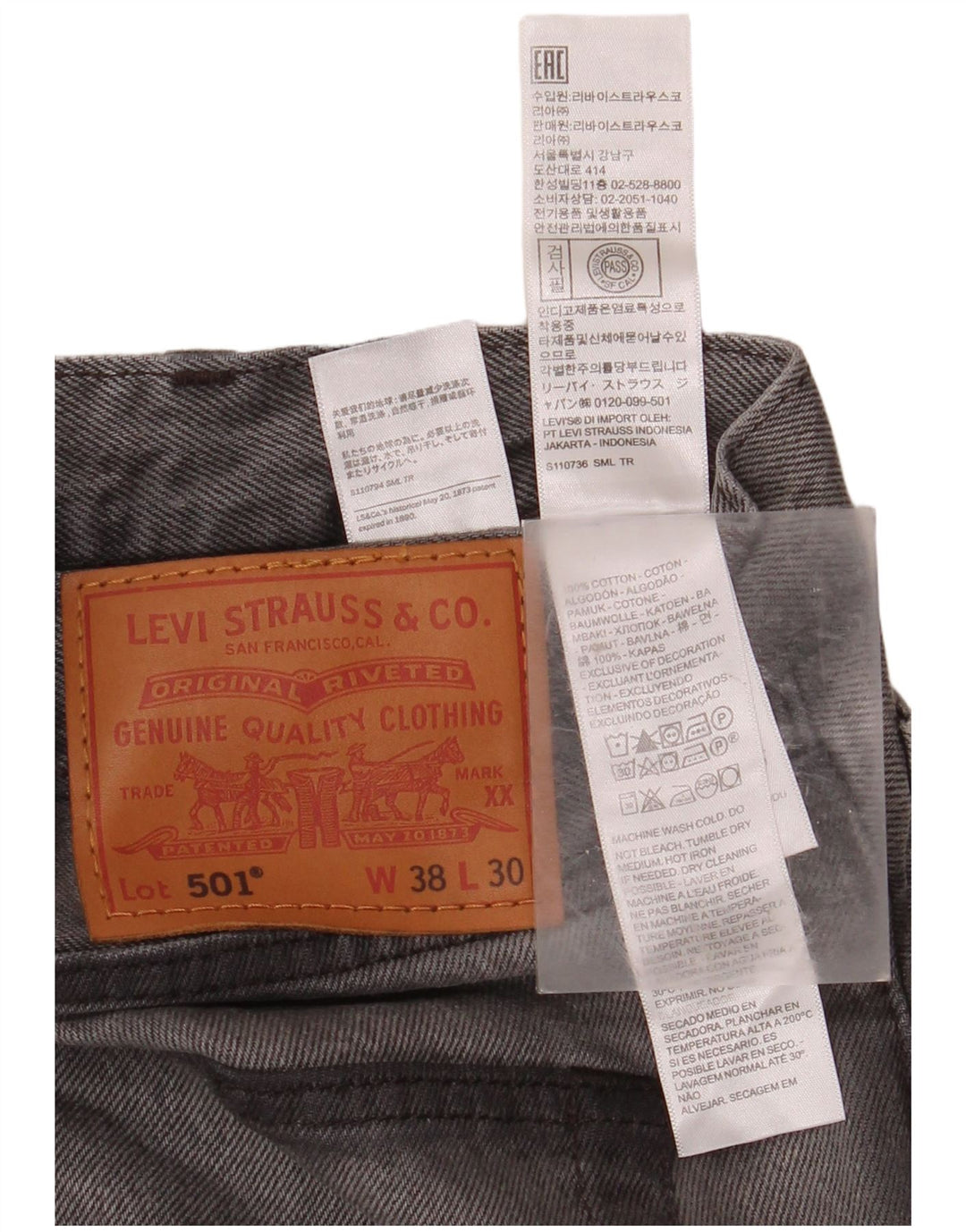LEVI'S Mens 501 Straight Jeans W38 L30  Grey Cotton