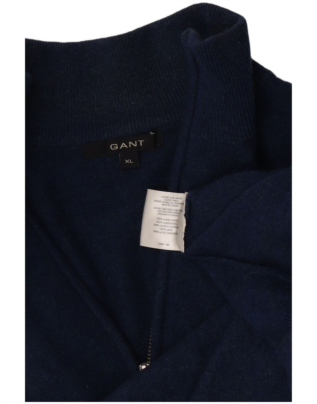 Gant Mens Zip Neck Jumper Sweater XL Navy Blue Lambswool
