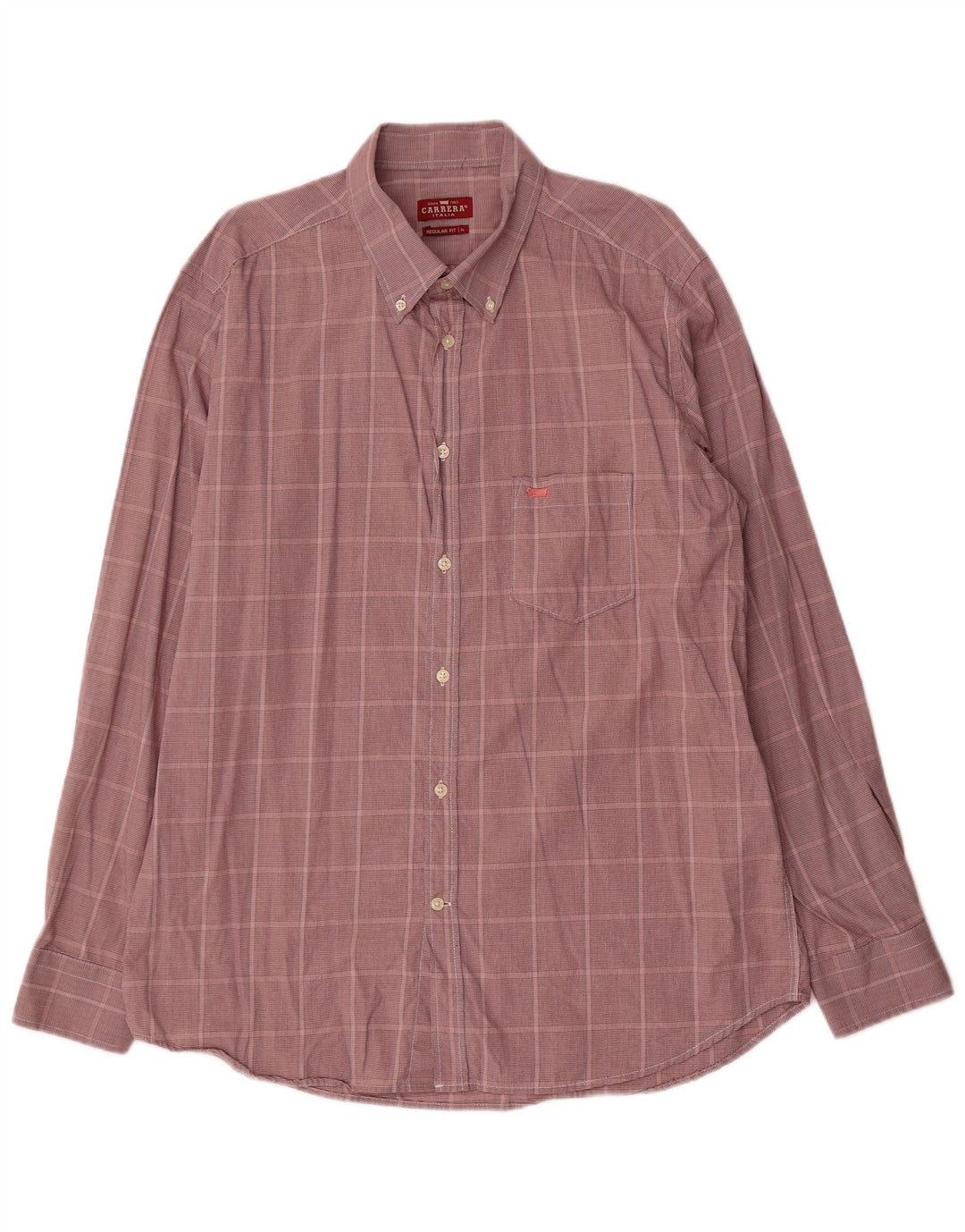 Carrera Mens Regular Fit Shirt XL Burgundy Check Cotton