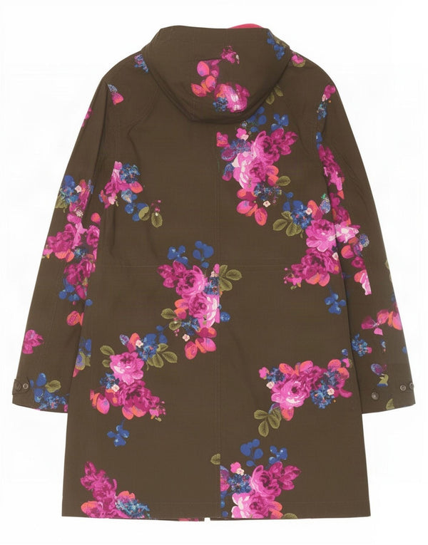Joules Womens Hooded Raincoat UK 8 Small Khaki Floral Cotton