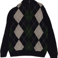 J. CREW Mens Zip Neck Jumper Sweater Large Navy Blue Argyle/Diamond Cotton Vintage J. Crew and Second-Hand J. Crew from Messina Hembry 