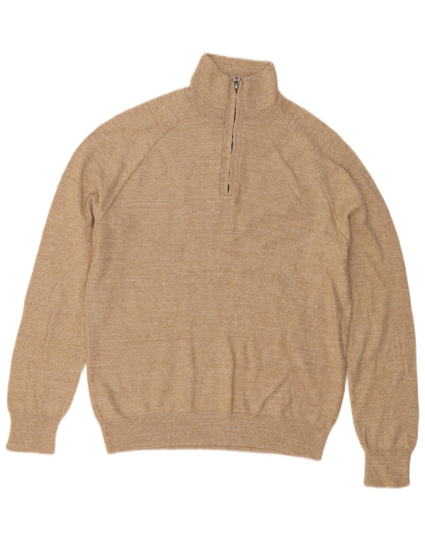 J. Crew Mens Zip Neck Jumper Sweater Small Beige Cotton