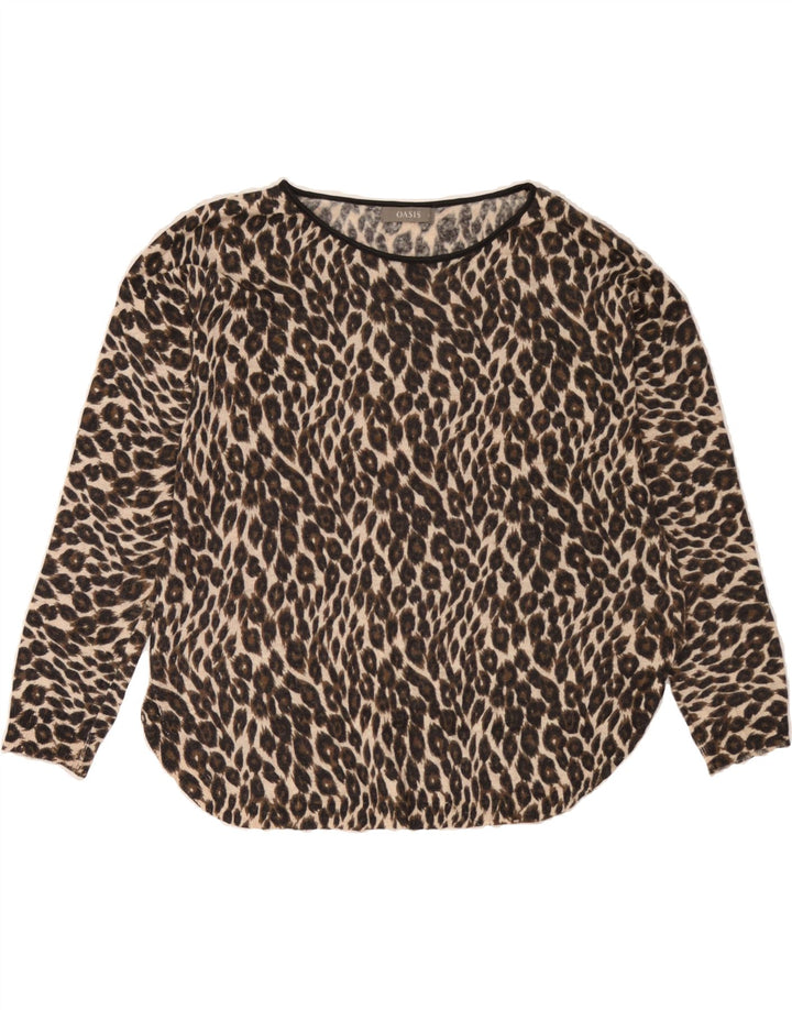 OASIS Womens Oversized Top Long Sleeve UK 16 Large Beige Animal Print Vintage Oasis and Second-Hand Oasis from Messina Hembry 