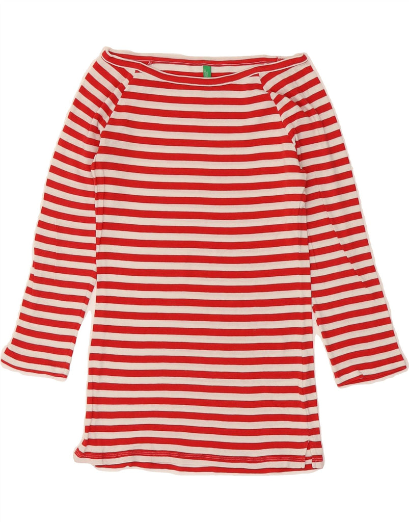 BENETTON Womens Off Shoulder Top 3/4 Sleeve UK 8 Small Red Striped Cotton Vintage Benetton and Second-Hand Benetton from Messina Hembry 
