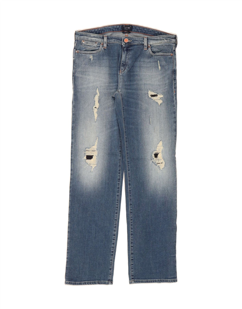 ARMANI Womens Distressed Straight Jeans W29 L30 Blue Cotton Vintage Armani and Second-Hand Armani from Messina Hembry 