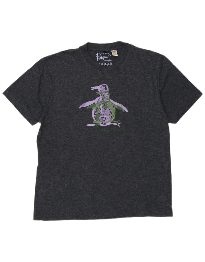Penguin Mens Graphic T-Shirt Top Large Grey Cotton