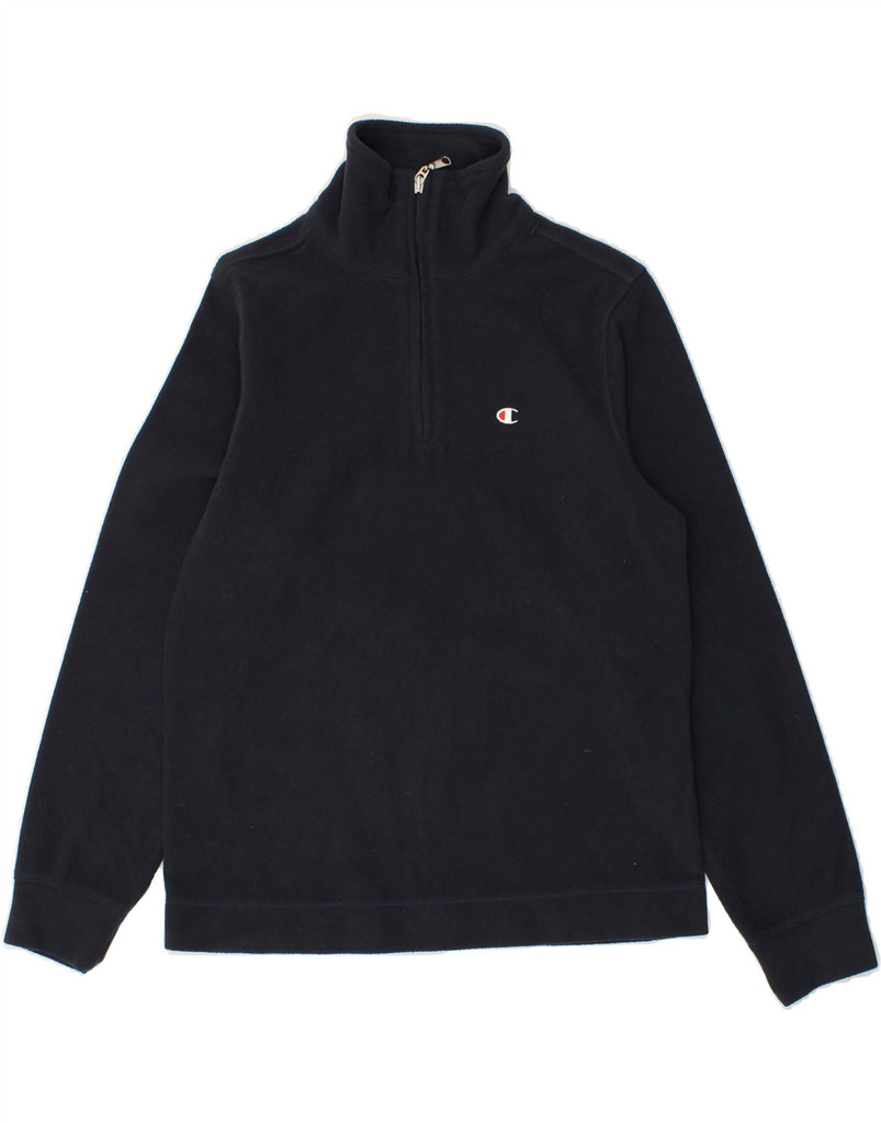 CHAMPION Boys Zip Neck Fleece Jumper 9-10 Years Medium Navy Blue Polyester Vintage Champion and Second-Hand Champion from Messina Hembry 