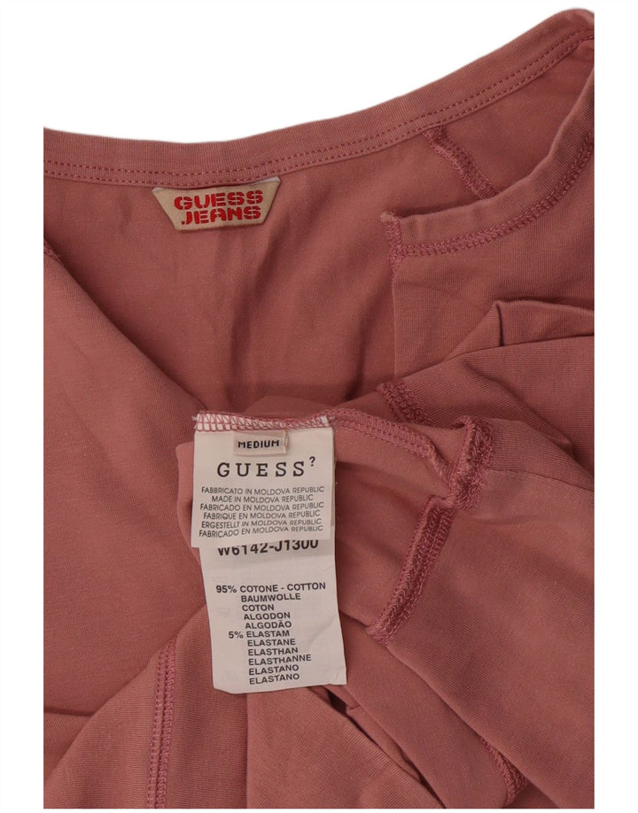 GUESS Womens Crop Top Long Sleeve UK 12 Medium Pink Cotton