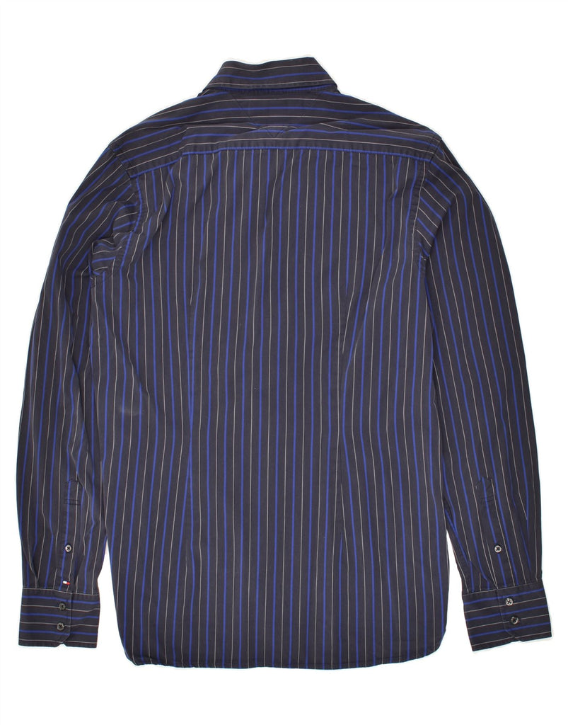 TOMMY HILFIGER Mens Shirt Large Navy Blue Striped Cotton | Vintage Tommy Hilfiger | Thrift | Second-Hand Tommy Hilfiger | Used Clothing | Messina Hembry 