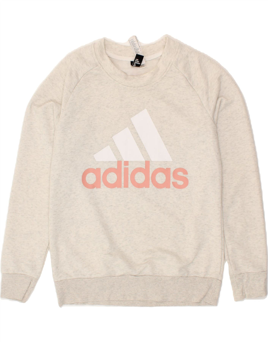 ADIDAS Womens Graphic Sweatshirt Jumper UK 12/14 Medium Grey Flecked Vintage Adidas and Second-Hand Adidas from Messina Hembry 