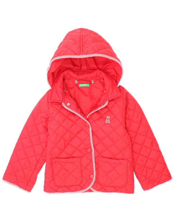 Benetton Girls Hooded Quilted Jacket 2-3 Years 2XS Red