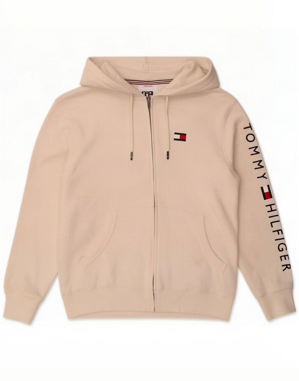Tommy Hilfiger Mens Graphic Zip Hoodie Sweater Large White Cotton