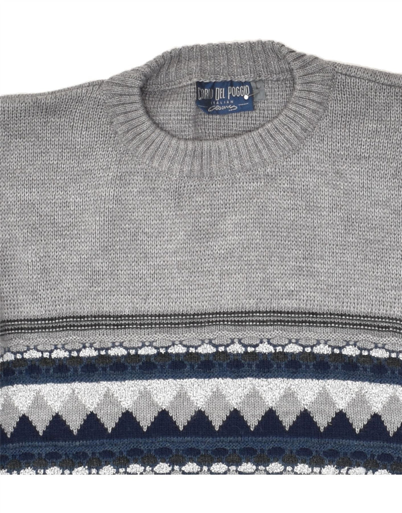 VINTAGE Mens Crew Neck Jumper Sweater Large Grey Fair Isle Wool | Vintage Vintage | Thrift | Second-Hand Vintage | Used Clothing | Messina Hembry 