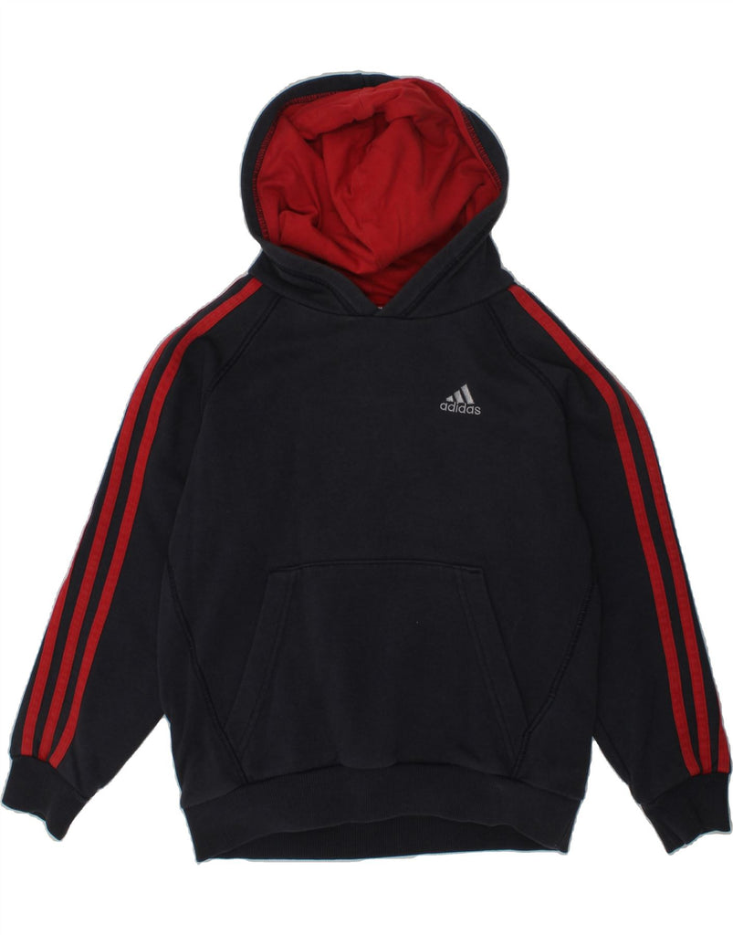 ADIDAS Boys Hoodie Jumper 7-8 Years Navy Blue Cotton | Vintage Adidas | Thrift | Second-Hand Adidas | Used Clothing | Messina Hembry 