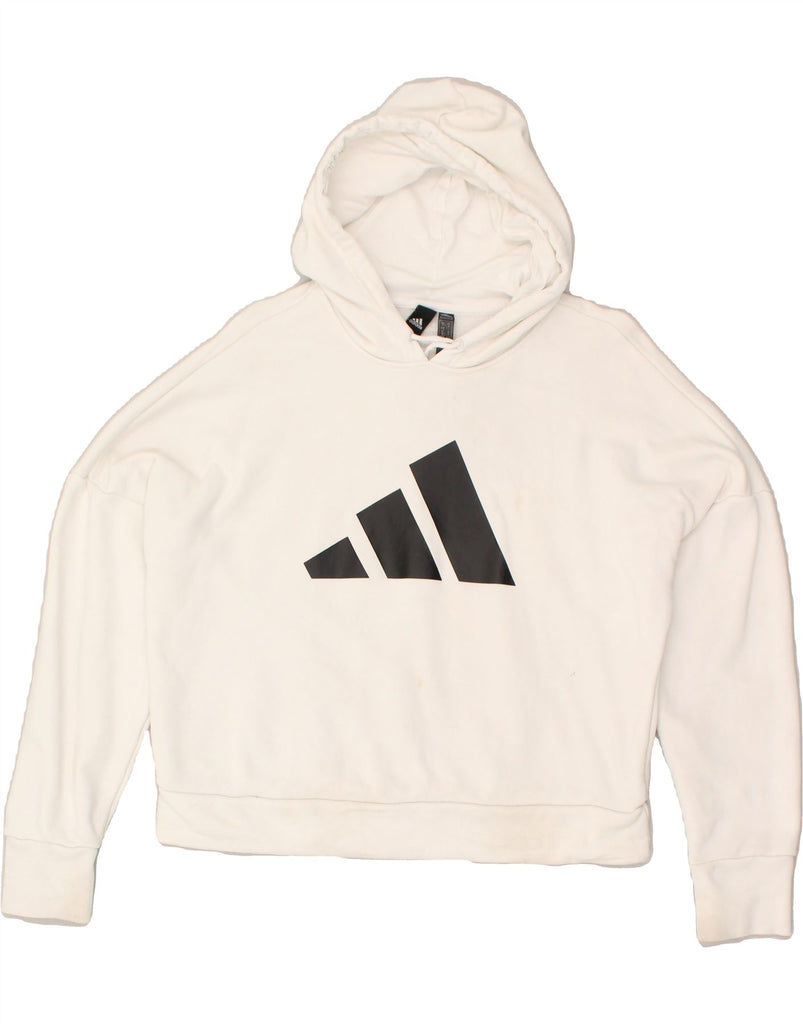 ADIDAS Womens Oversized Graphic Hoodie Jumper UK 8/10  Small White Cotton | Vintage Adidas | Thrift | Second-Hand Adidas | Used Clothing | Messina Hembry 