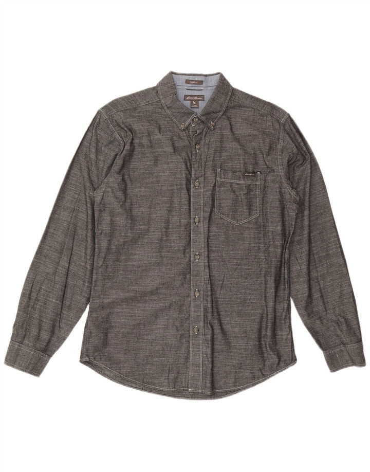 EDDIE BAUER Mens Classic Fit Shirt Medium Grey Cotton