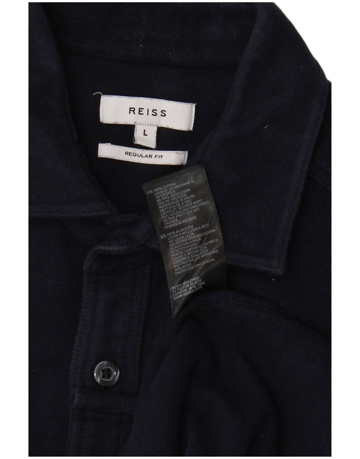 Reiss Mens Regular Fit Shirt Large Navy Blue Cotton