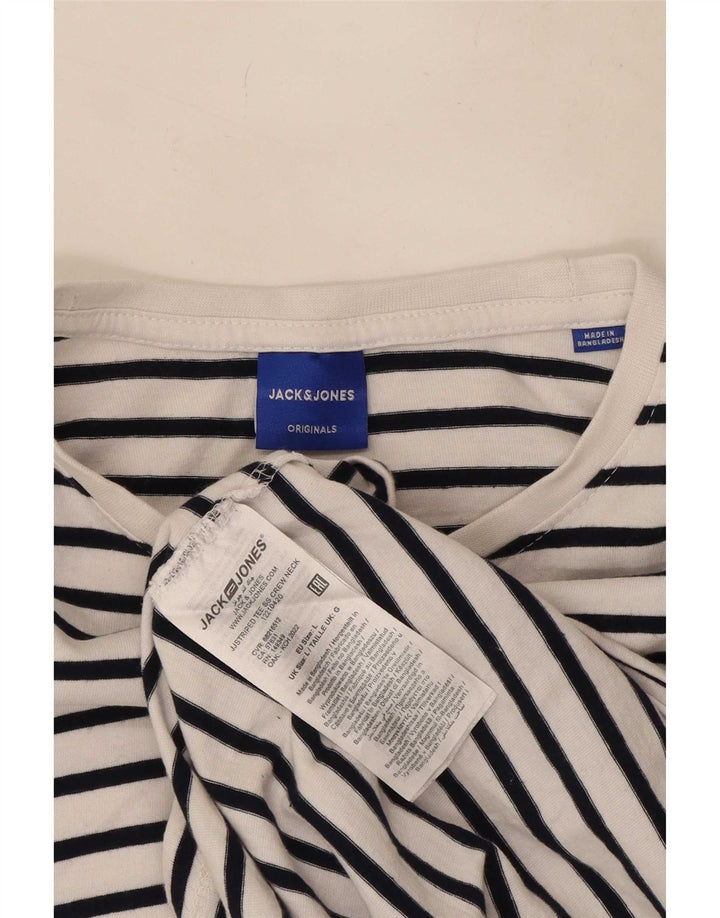 Jack & Jones Mens T-Shirt Top Large White Striped Cotton