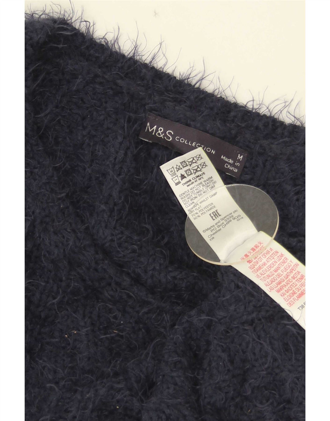 Marks & Spencer Womens V-Neck Jumper Sweater UK 14 Medium Navy Blue