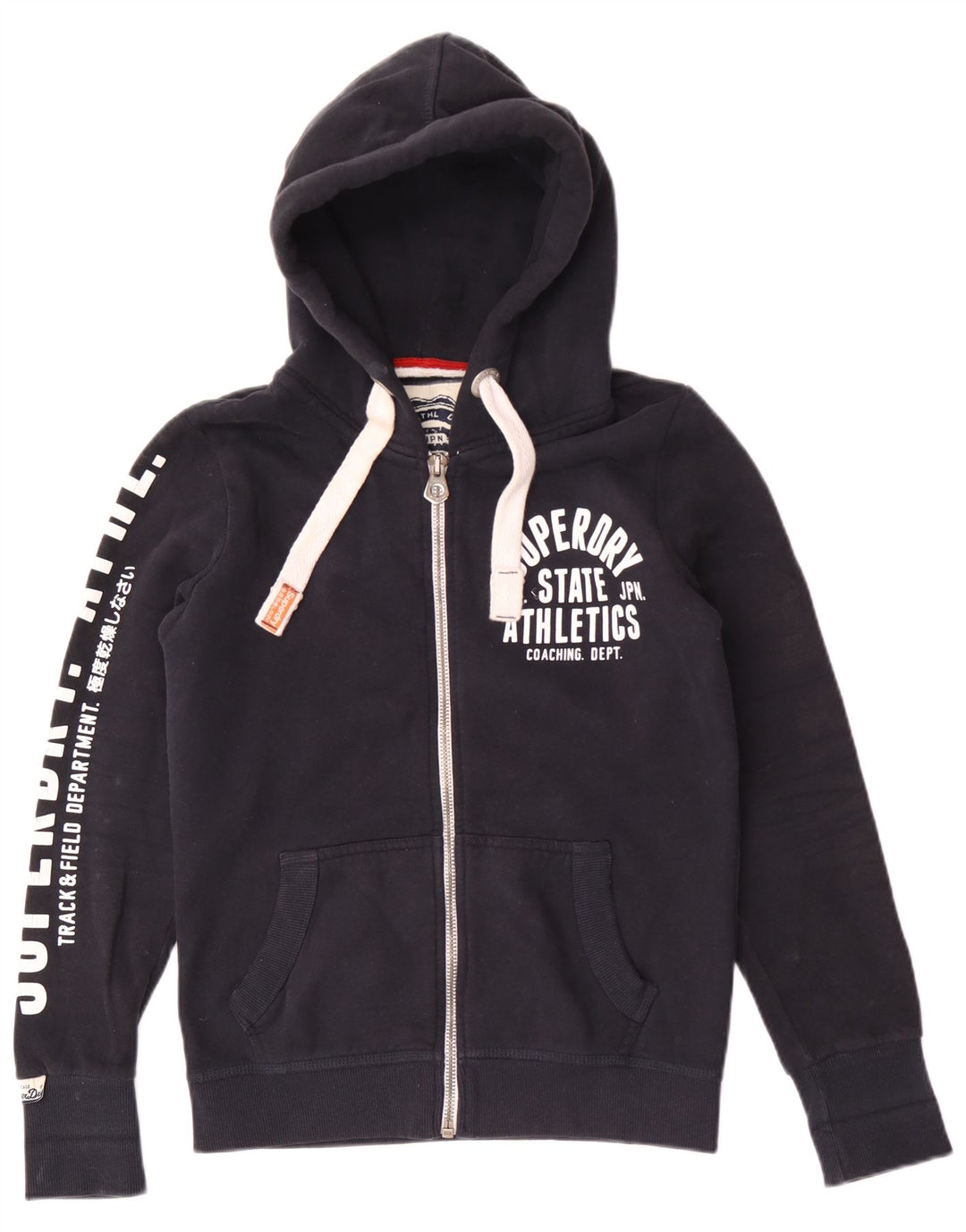 Superdry Mens Graphic Zip Hoodie Sweater Medium Navy Blue Cotton