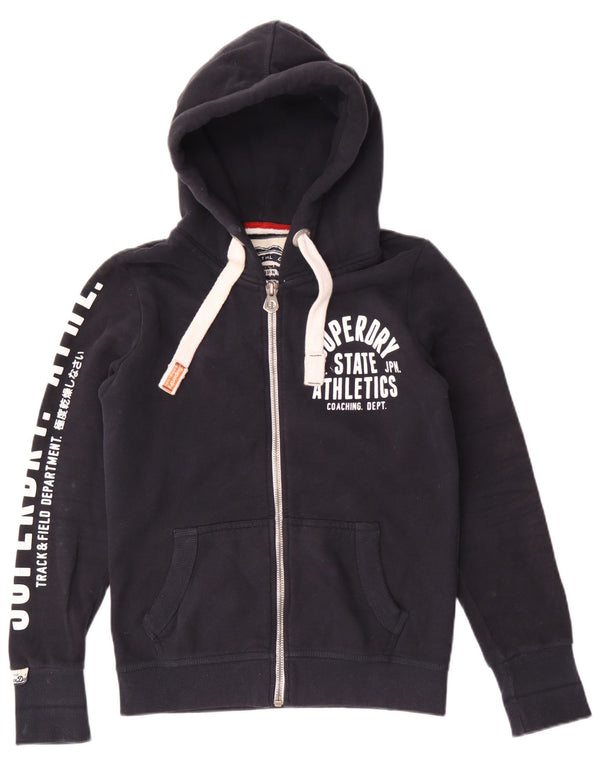 Superdry Mens Graphic Zip Hoodie Sweater Medium Navy Blue Cotton