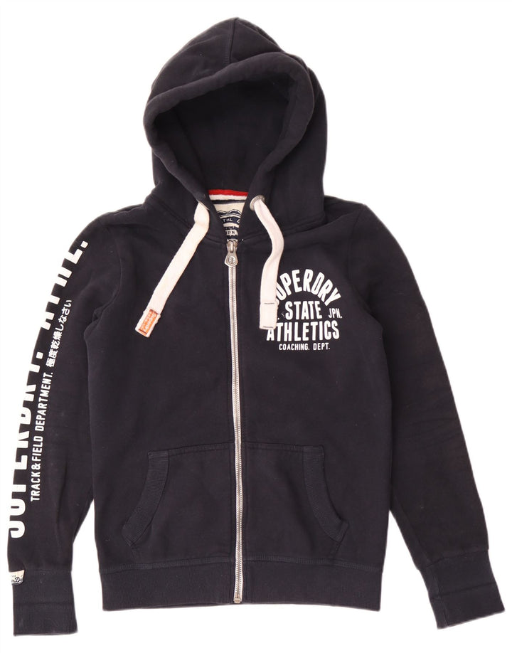 Superdry Mens Graphic Zip Hoodie Sweater Medium Navy Blue Cotton
