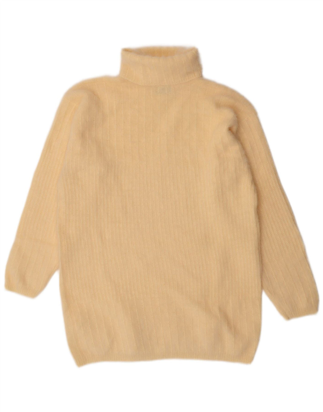 Vintage Womens Longline Roll Neck Jumper Sweater UK 14 Medium Yellow Angora