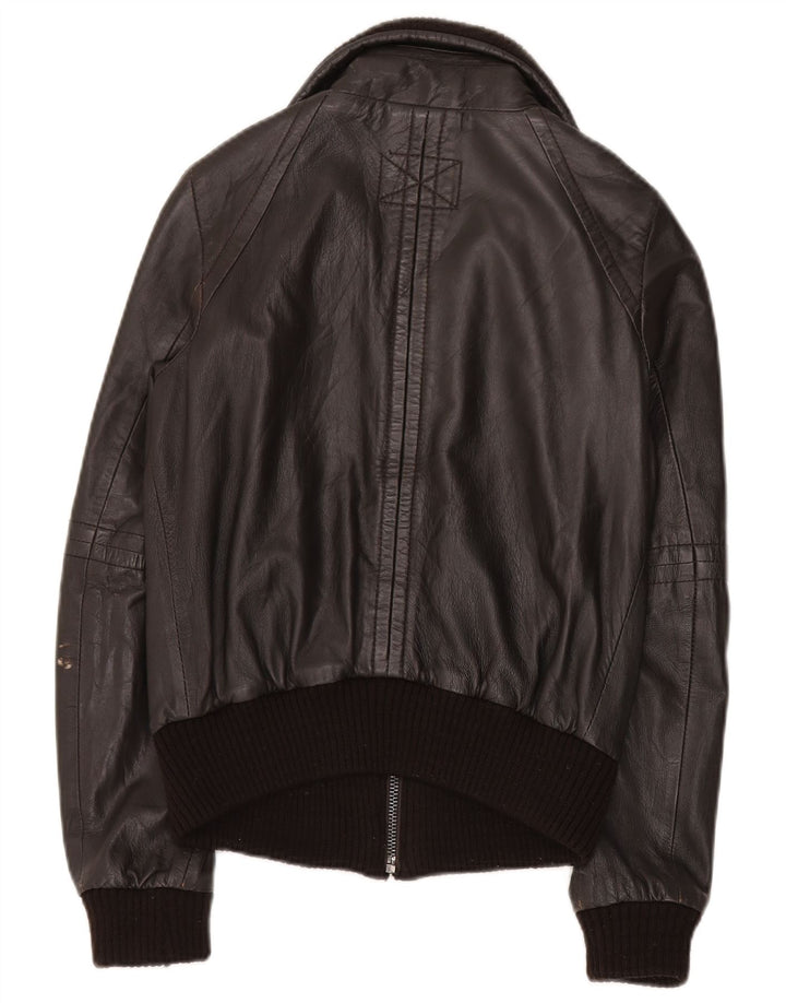 Zara Womens Leather Jacket UK 10 Small Brown Leather
