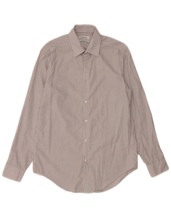 Calvin Klein Mens Slim Fit Shirt Size 15 1/2 Medium Grey Striped
