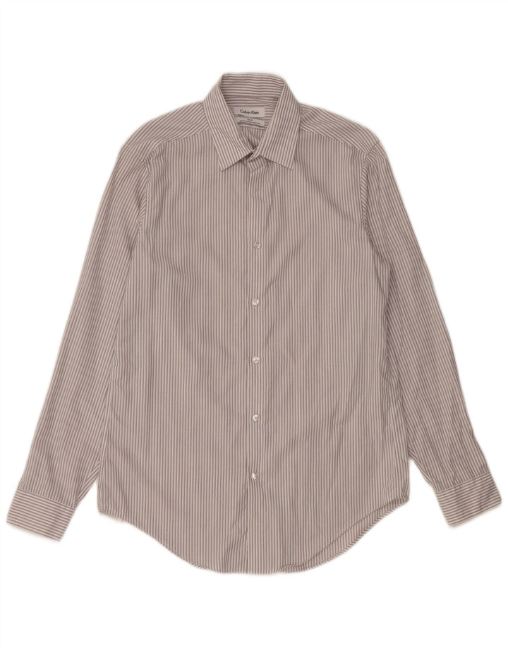 Calvin Klein Mens Slim Fit Shirt Size 15 1/2 Medium Grey Striped