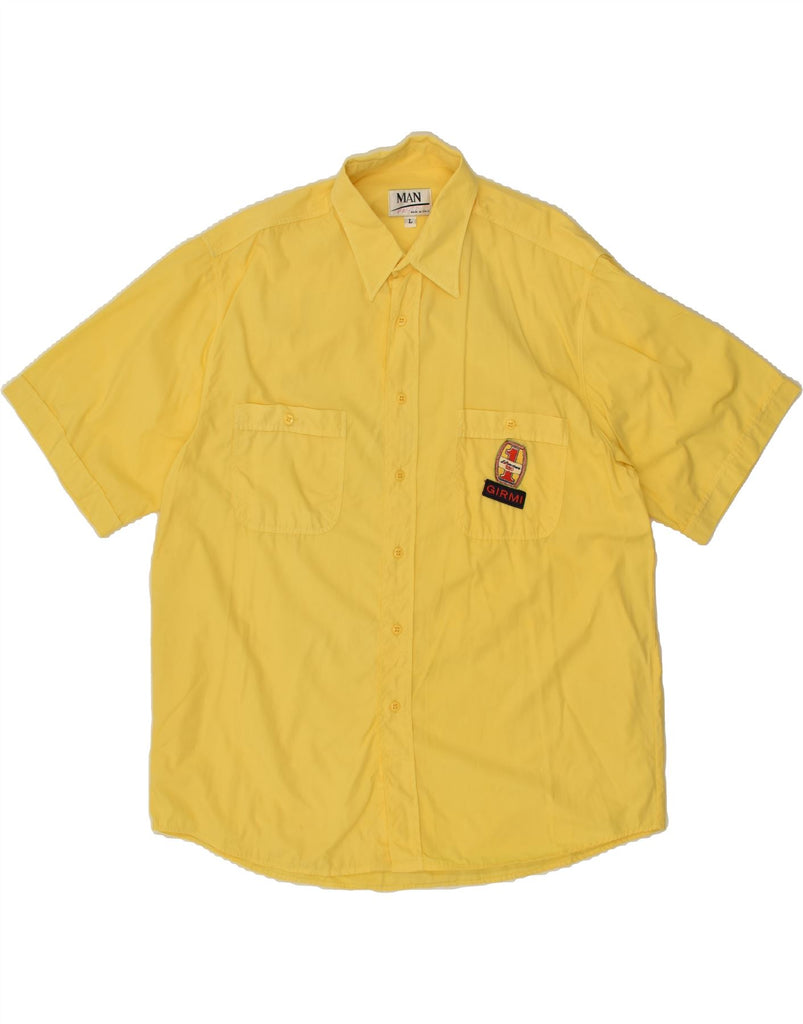 VINTAGE Mens Short Sleeve Shirt Large Yellow Cotton | Vintage Vintage | Thrift | Second-Hand Vintage | Used Clothing | Messina Hembry 