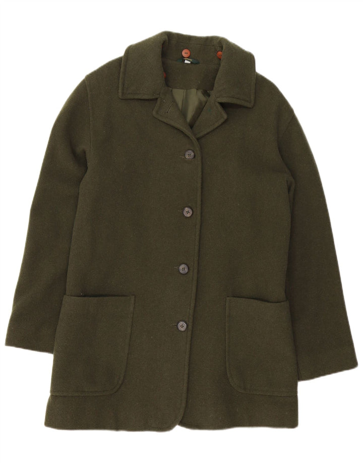 VINTAGE Womens Oversized Overcoat UK 10 Small  Green Wool