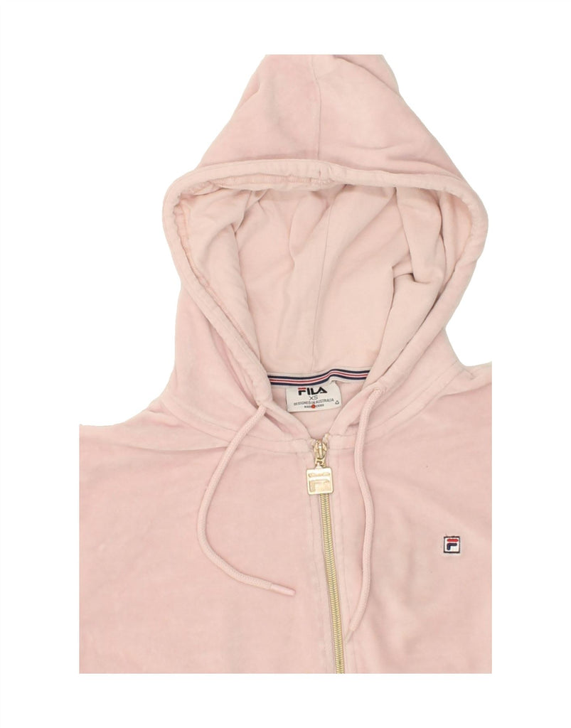 FILA Womens Velvet Hoodie Jumper UK 6 XS Pink Polyester | Vintage Fila | Thrift | Second-Hand Fila | Used Clothing | Messina Hembry 