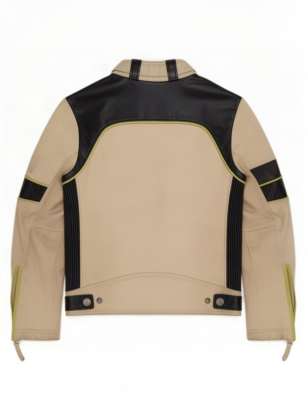 Diesel Boys Leather Racer Jacket 10-11 Years Medium Beige Colourblock