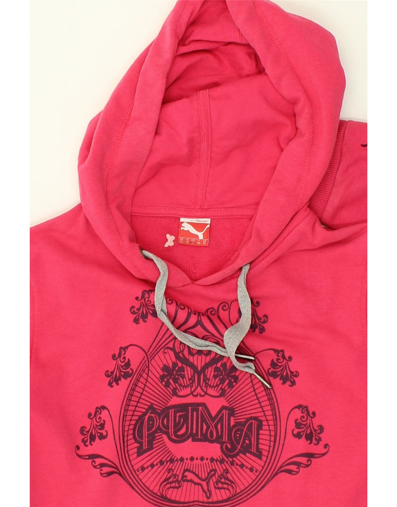 PUMA Womens Graphic Hoodie Jumper UK 12 Medium Pink Vintage Puma and Second-Hand Puma from Messina Hembry 