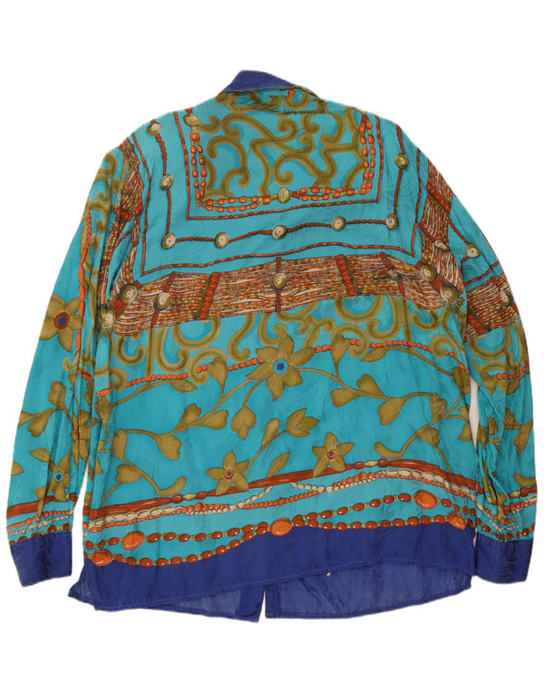 Vintage Womens Oversized Shirt Blouse UK 18 XL Blue Floral