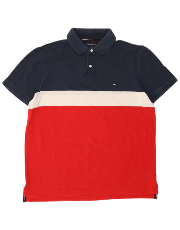 Tommy Hilfiger Mens Polo Shirt Large Multicoloured Colourblock Cotton