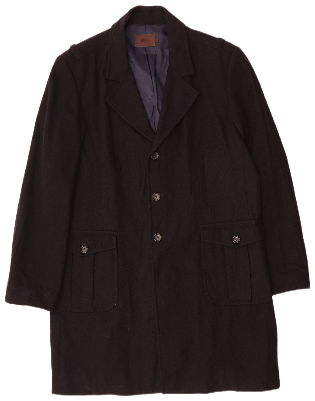 Reiss Mens Overcoat UK 44 2XL Navy Blue Virgin Wool