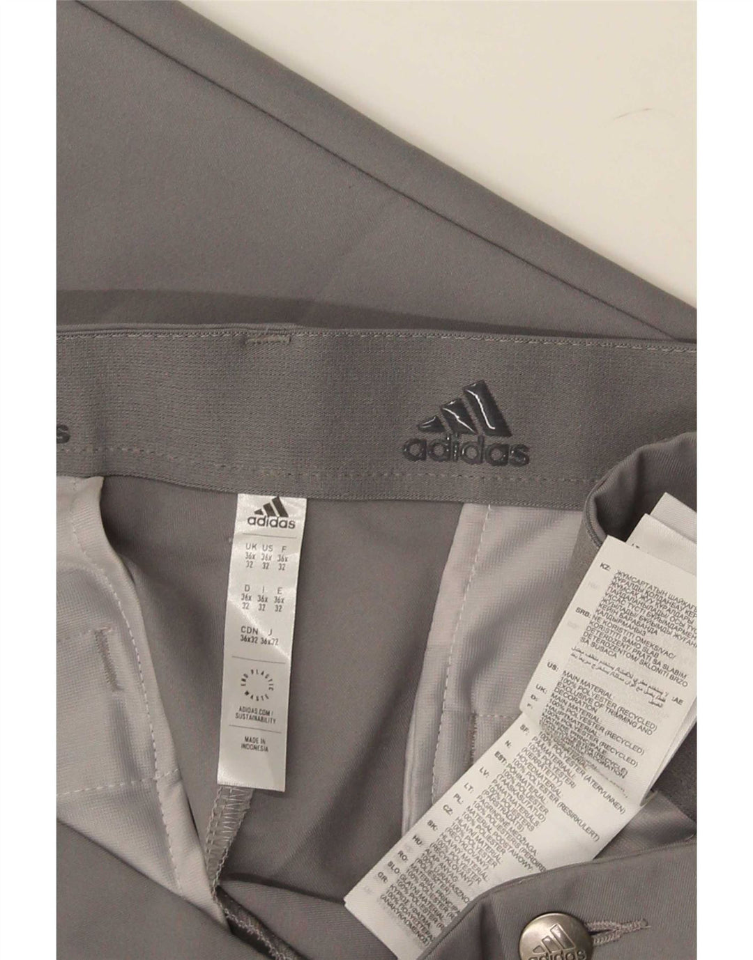 Adidas Mens Slim Chino Trousers W36 L32 Grey Polyester