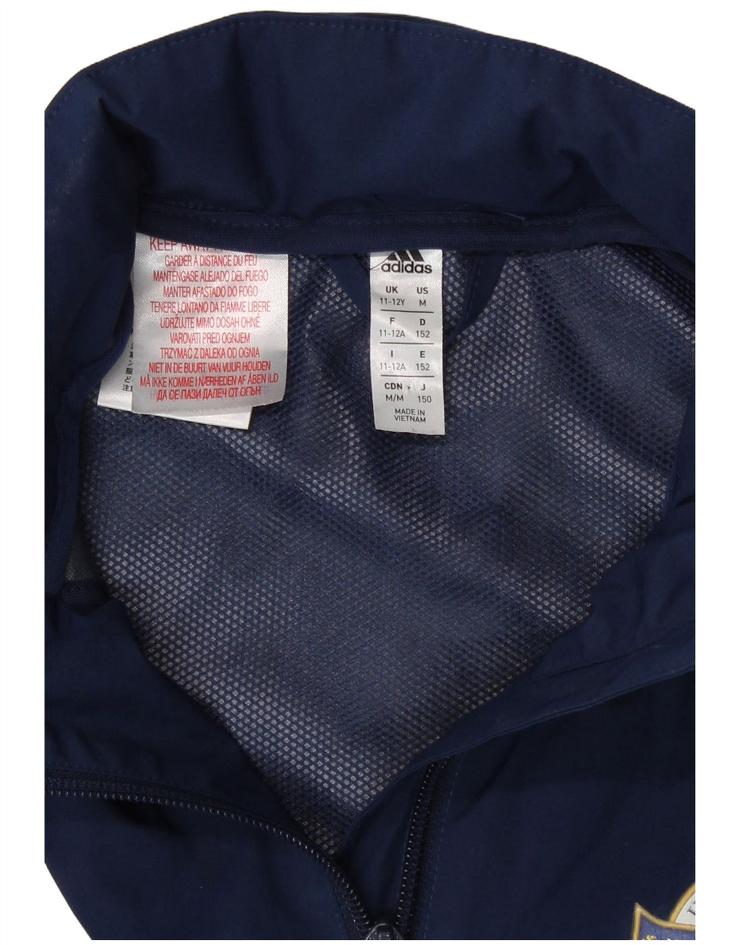 Adidas Boys Hooded Windbreaker Jacket 11-12 Years Navy Blue Polyester